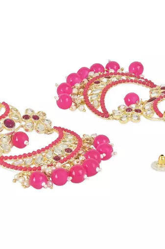 Gold Plated Traditional Pearl Kundan Beaded Chandbali Earrings for Women/Girls 