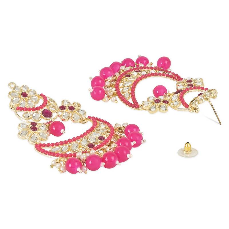 Gold Plated Traditional Pearl Kundan Beaded Chandbali Earrings for Women/Girls 