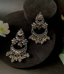Silver Plated Traditional Handcrafted Pearl Kundan Beaded Chandbali Earrings for Women/Girls 