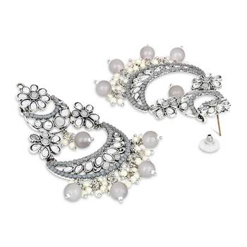 Silver Plated Traditional Handcrafted Pearl Kundan Beaded Chandbali Earrings for Women/Girls  3