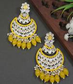 Gold Plated Traditional Handcrafted Pearl Kundan Beaded Chandbali Earrings for Women/Girls