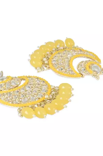 Gold Plated Traditional Handcrafted Pearl Kundan Beaded Chandbali Earrings for Women/Girls 