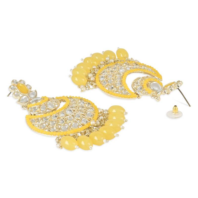 Gold Plated Traditional Handcrafted Pearl Kundan Beaded Chandbali Earrings for Women/Girls 