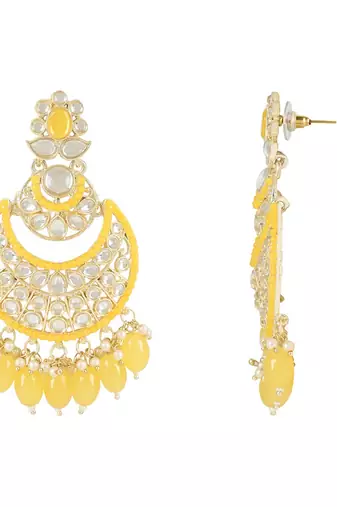 Gold Plated Traditional Handcrafted Pearl Kundan Beaded Chandbali Earrings for Women/Girls 