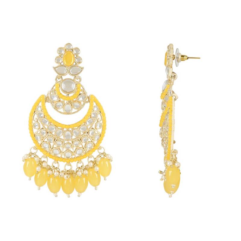 Gold Plated Traditional Handcrafted Pearl Kundan Beaded Chandbali Earrings for Women/Girls 