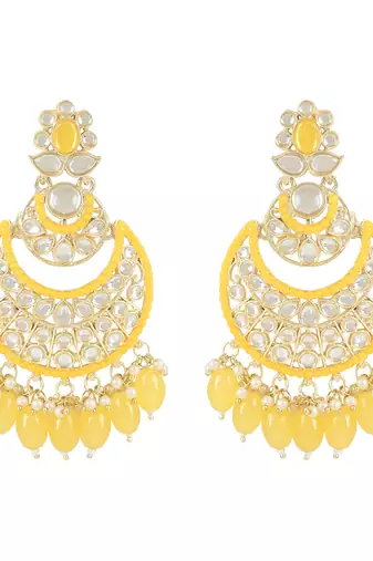 Gold Plated Traditional Handcrafted Pearl Kundan Beaded Chandbali Earrings for Women/Girls 