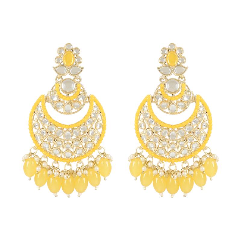 Gold Plated Traditional Handcrafted Pearl Kundan Beaded Chandbali Earrings for Women/Girls 
