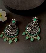 Silver Plated Traditional Handcrafted Pearl Kundan Beaded Chandbali Earrings for Women/Girls 