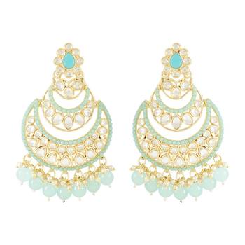 Gold Plated Traditional Handcrafted Pearl Kundan Beaded Chandbali Earrings for Women/Girls  1