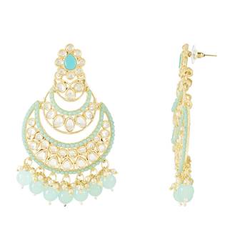 Gold Plated Traditional Handcrafted Pearl Kundan Beaded Chandbali Earrings for Women/Girls  2