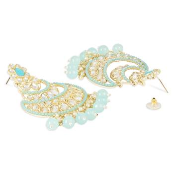 Gold Plated Traditional Handcrafted Pearl Kundan Beaded Chandbali Earrings for Women/Girls  3
