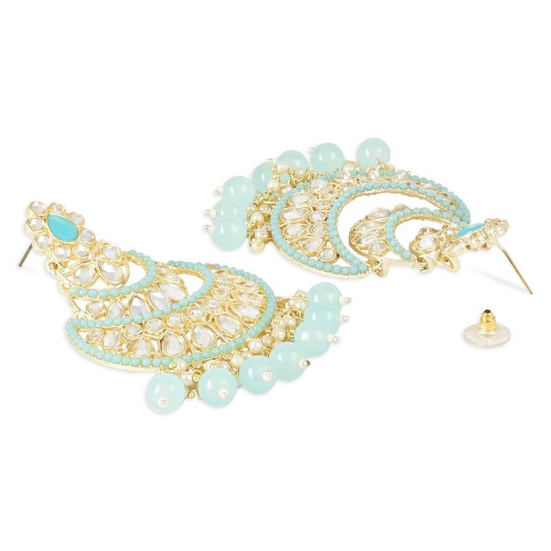 Gold Plated Traditional Handcrafted Pearl Kundan Beaded Chandbali Earrings for Women/Girls 