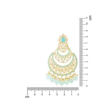 Gold Plated Traditional Handcrafted Pearl Kundan Beaded Chandbali Earrings for Women/Girls  4