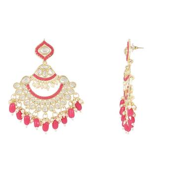 Gold Plated Traditional Handcrafted Pearl Kundan Beaded Earrings for Women/Girls  2