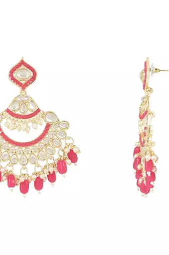 Gold Plated Traditional Handcrafted Pearl Kundan Beaded Earrings for Women/Girls 