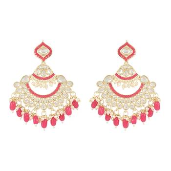 Gold Plated Traditional Handcrafted Pearl Kundan Beaded Earrings for Women/Girls  3