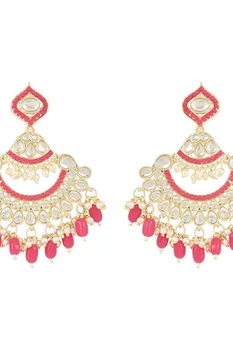 Gold Plated Traditional Handcrafted Pearl Kundan Beaded Earrings for Women/Girls 