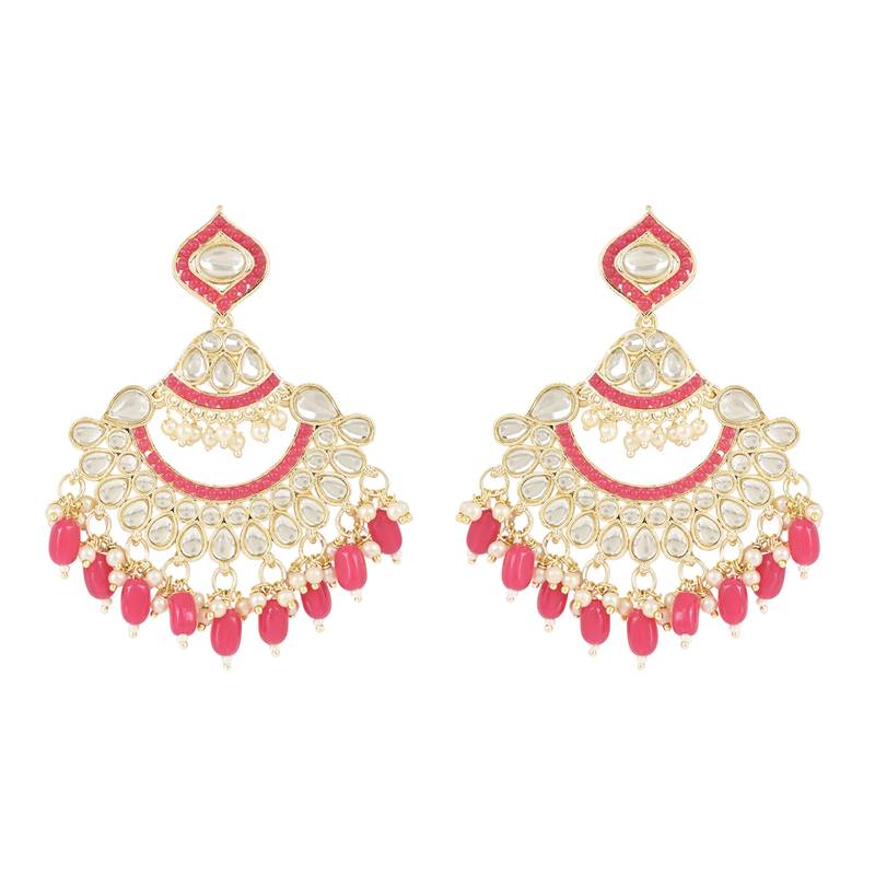 Gold Plated Traditional Handcrafted Pearl Kundan Beaded Earrings for Women/Girls 