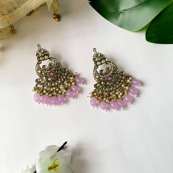 Gold Plated Traditional Kundan Pearl Chandbali Earrings For Women And Girls  1