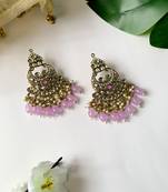 Gold Plated Traditional Kundan Pearl Chandbali Earrings For Women And Girls 