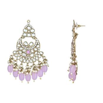 Gold Plated Traditional Kundan Pearl Chandbali Earrings For Women And Girls  2