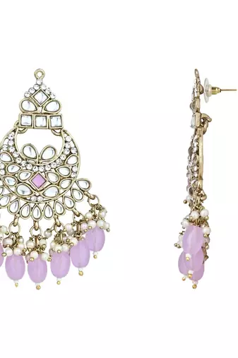 Gold Plated Traditional Kundan Pearl Chandbali Earrings For Women And Girls 