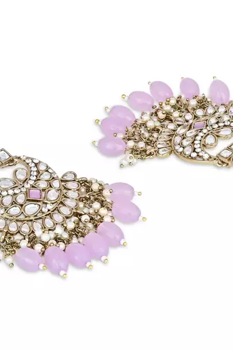 Gold Plated Traditional Kundan Pearl Chandbali Earrings For Women And Girls 