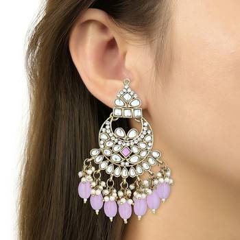 Gold Plated Traditional Kundan Pearl Chandbali Earrings For Women And Girls  4