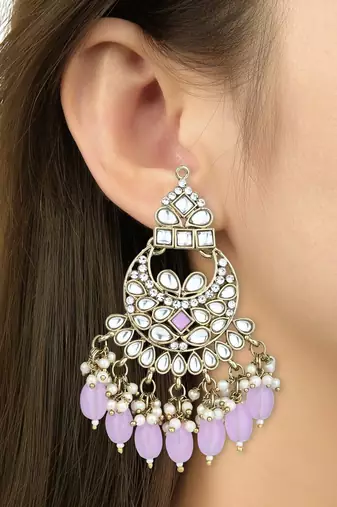 Gold Plated Traditional Kundan Pearl Chandbali Earrings For Women And Girls 