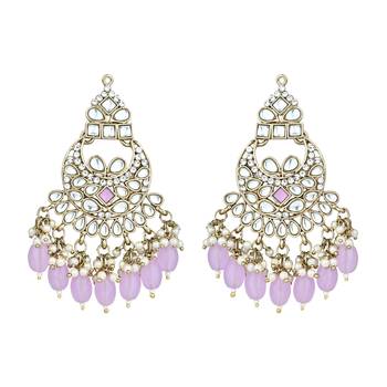 Gold Plated Traditional Kundan Pearl Chandbali Earrings For Women And Girls  5