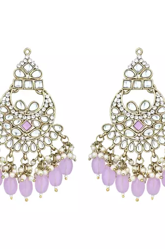 Gold Plated Traditional Kundan Pearl Chandbali Earrings For Women And Girls 