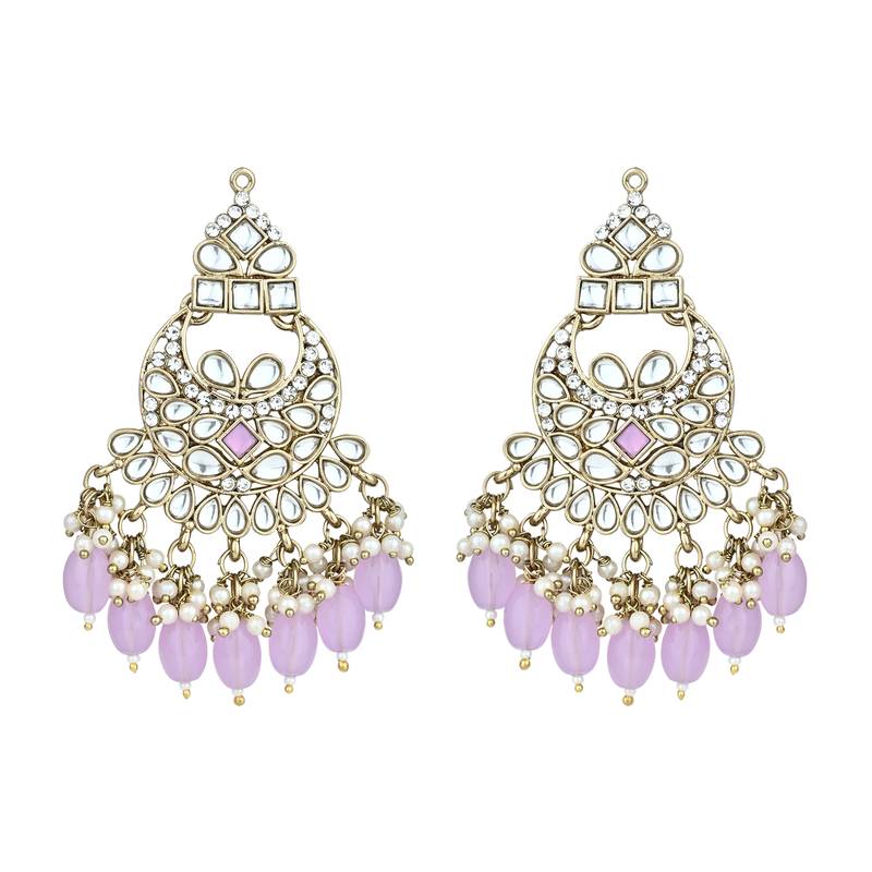 Gold Plated Traditional Kundan Pearl Chandbali Earrings For Women And Girls 