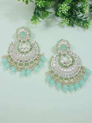 Gold Plated Traditional Kundan Pearl Chandbali Earrings For Women And Girls  1