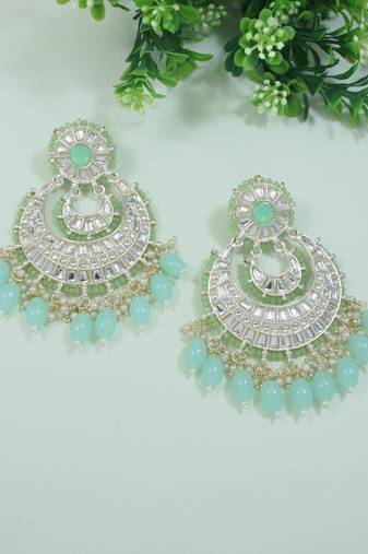 Gold Plated Traditional Kundan Pearl Chandbali Earrings For Women And Girls 