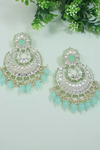 Gold Plated Traditional Kundan Pearl Chandbali Earrings For Women And Girls 
