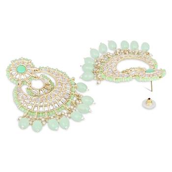 Gold Plated Traditional Kundan Pearl Chandbali Earrings For Women And Girls  2