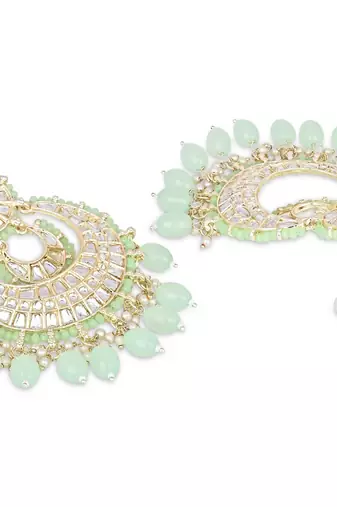 Gold Plated Traditional Kundan Pearl Chandbali Earrings For Women And Girls 