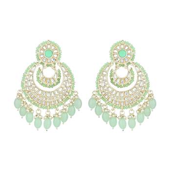 Gold Plated Traditional Kundan Pearl Chandbali Earrings For Women And Girls  3