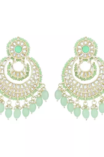 Gold Plated Traditional Kundan Pearl Chandbali Earrings For Women And Girls 