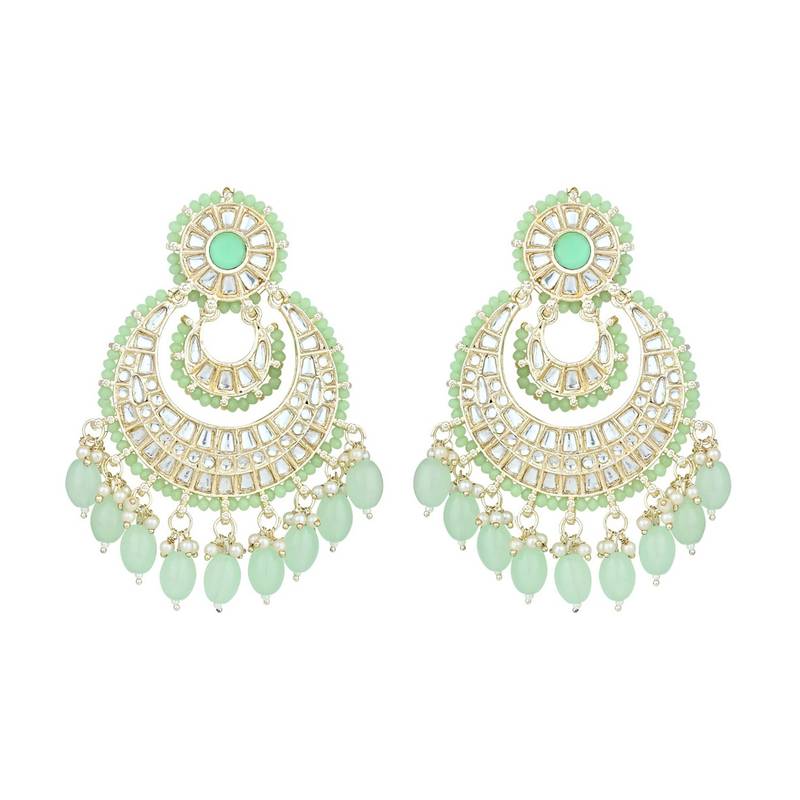 Gold Plated Traditional Kundan Pearl Chandbali Earrings For Women And Girls 