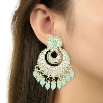 Gold Plated Traditional Kundan Pearl Chandbali Earrings For Women And Girls  4