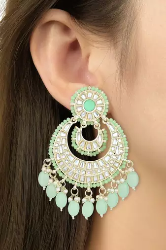 Gold Plated Traditional Kundan Pearl Chandbali Earrings For Women And Girls 