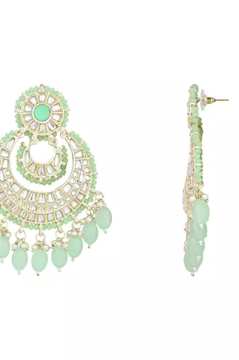 Gold Plated Traditional Kundan Pearl Chandbali Earrings For Women And Girls 