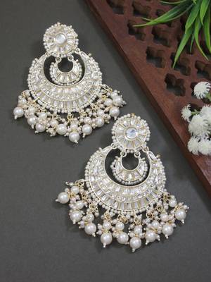 Gold Plated Traditional Kundan Pearl Chandbali Earrings For Women And Girls  1