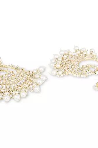 Gold Plated Traditional Kundan Pearl Chandbali Earrings For Women And Girls 
