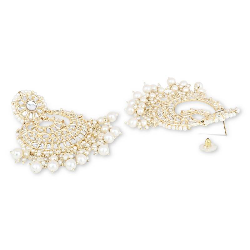 Gold Plated Traditional Kundan Pearl Chandbali Earrings For Women And Girls 