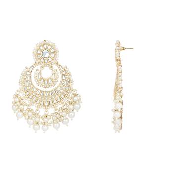 Gold Plated Traditional Kundan Pearl Chandbali Earrings For Women And Girls  3