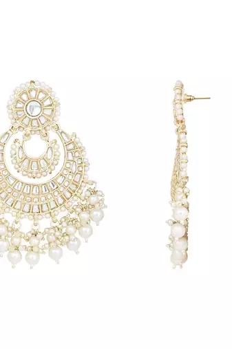 Gold Plated Traditional Kundan Pearl Chandbali Earrings For Women And Girls 