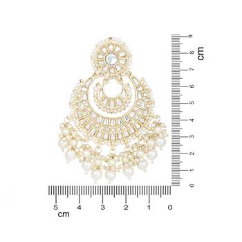 Gold Plated Traditional Kundan Pearl Chandbali Earrings For Women And Girls  5