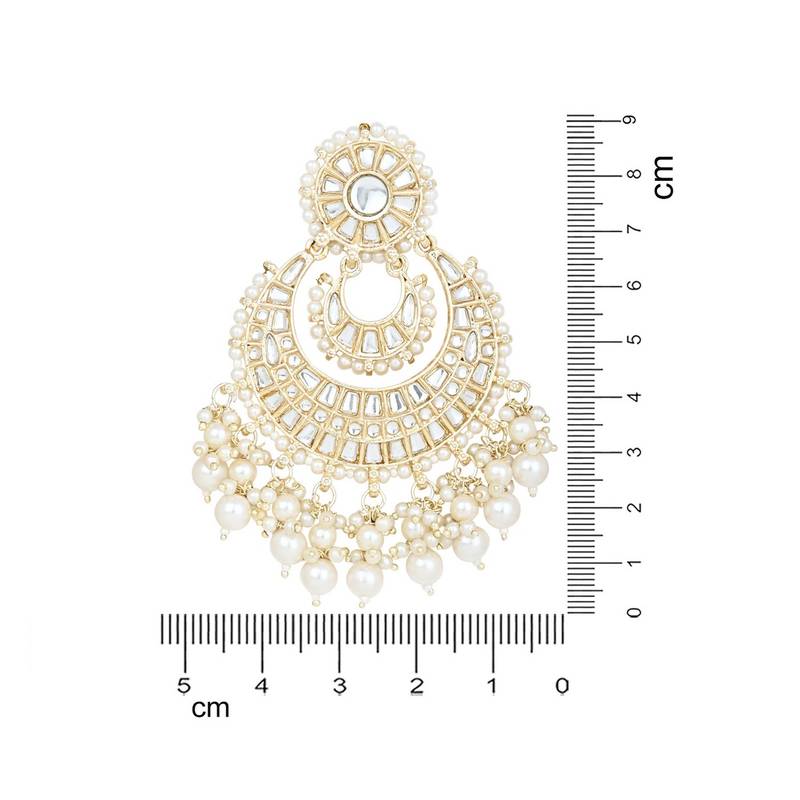 Gold Plated Traditional Kundan Pearl Chandbali Earrings For Women And Girls 